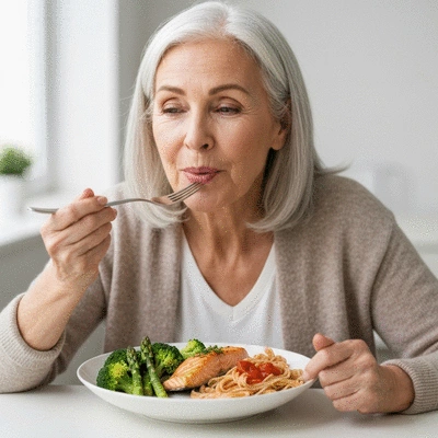 Person enjoying a diverse plate of healthy, GERD-friendly foods, emphasizing flexibility and variety, no text, no words, no typography, no labels, clean image