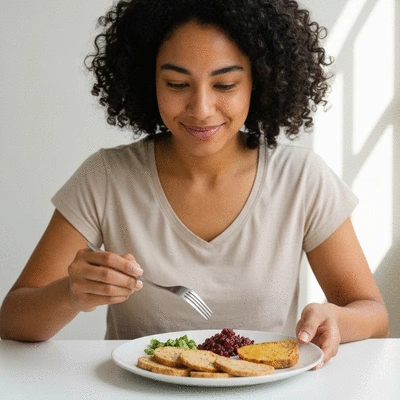 Person looking thoughtfully at a plate of healthy food, representing understanding GERD and its dietary implications, no text, no words, no typography, no labels, clean image