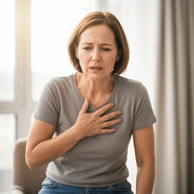 Person holding their chest in discomfort, representing acid reflux