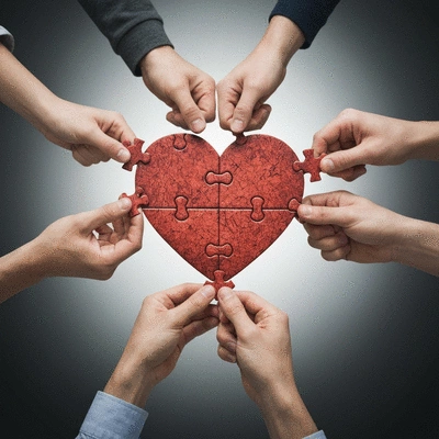 Hands holding puzzle pieces that fit together, symbolizing a comprehensive relief strategy