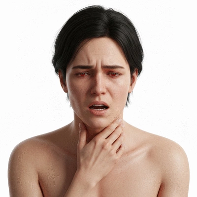 Person experiencing throat discomfort, hoarseness, and chronic cough, illustrating silent acid reflux symptoms