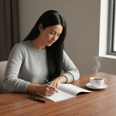 Person reviewing a food diary to identify acid reflux triggers