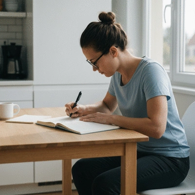 Person writing in a food diary, tracking meals and symptoms for acid reflux management