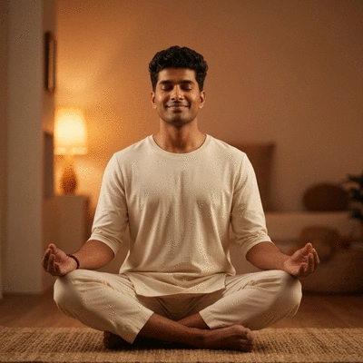 Person meditating peacefully, representing stress management and holistic health