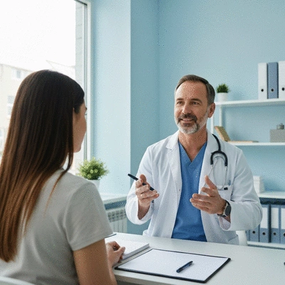 Doctor and patient discussing treatment options in a modern clinic setting